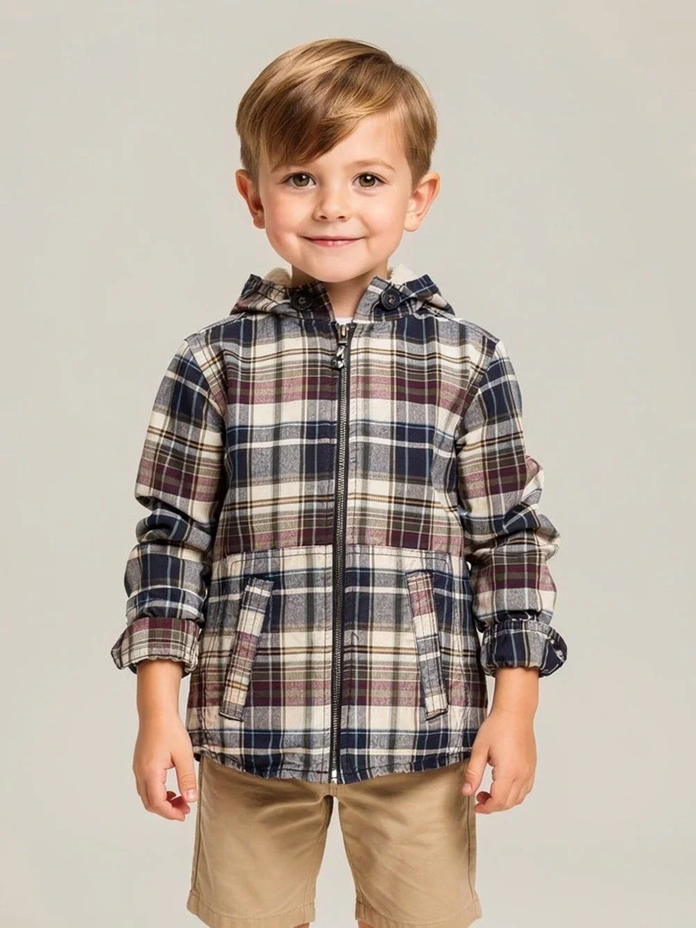 The Children's Place Plaid Full Zip Hoodie Boys S 5/6 Blue Purple Gorpcore Surf
